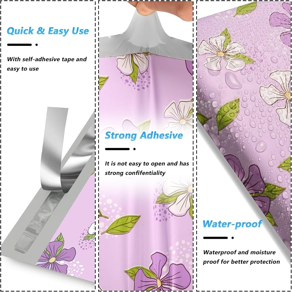 20 Poly Mailer Value Pack- Purple Floral Pattern (6”x9”) Qty 20 NWT - Picture 3 of 7